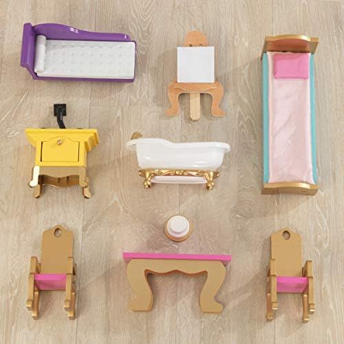 키드크래프트 KidKraft Disney Princess Royal Celebration Wooden Dollhouse with 10 Piece Accessories and Bonus Storybook Foldout Rooms, Gift for Ages 3+