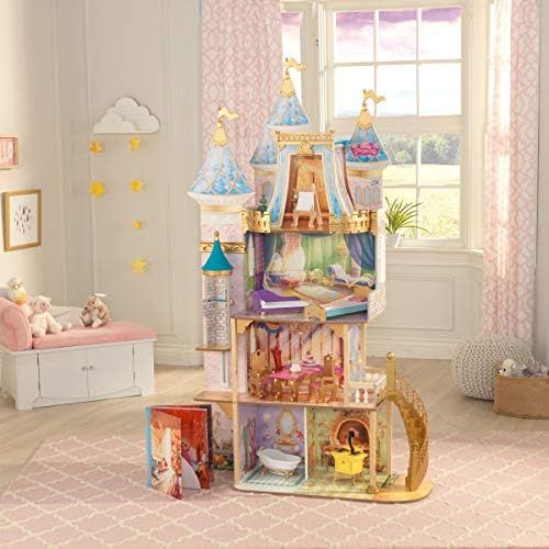 키드크래프트 KidKraft Disney Princess Royal Celebration Wooden Dollhouse with 10 Piece Accessories and Bonus Storybook Foldout Rooms, Gift for Ages 3+