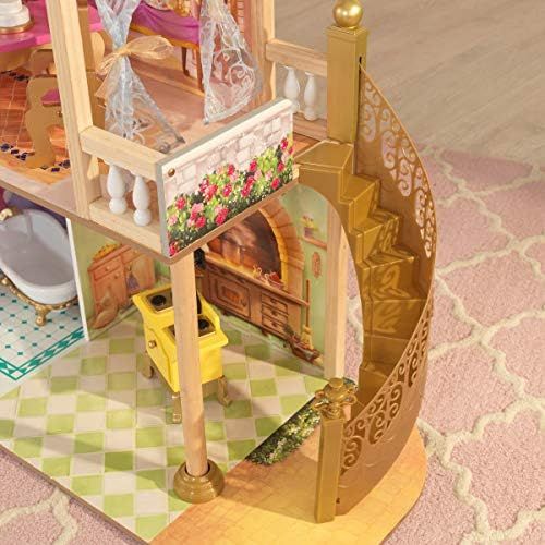 키드크래프트 KidKraft Disney Princess Royal Celebration Wooden Dollhouse with 10 Piece Accessories and Bonus Storybook Foldout Rooms, Gift for Ages 3+