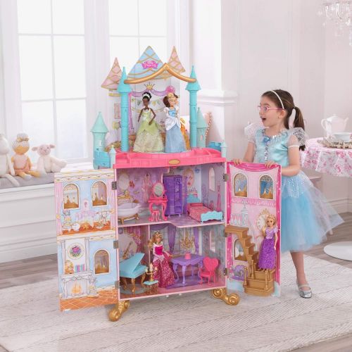 키드크래프트 KidKraft Disney Princess Dance & Dream Wooden Dollhouse, Over 4-Feet Tall with Sounds, Spinning Dance Floor and 20 Play Pieces, Gift for Ages 3+