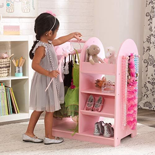 키드크래프트 KidKraft 12510 Wooden Fashion Pretend Dress-Up Station Childrens Furniture with Storage and Mirror - Pink