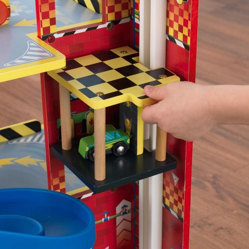 키드크래프트 KidKraft Mega Ramp Racing Set with 5 Vehicles and Moving Elevator, Gift for Ages 3+