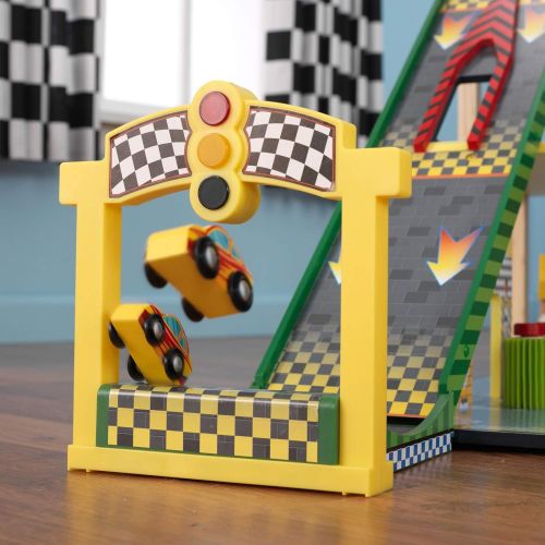 키드크래프트 KidKraft Mega Ramp Racing Set with 5 Vehicles and Moving Elevator, Gift for Ages 3+