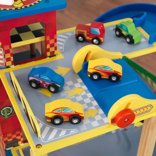 키드크래프트 KidKraft Mega Ramp Racing Set with 5 Vehicles and Moving Elevator, Gift for Ages 3+