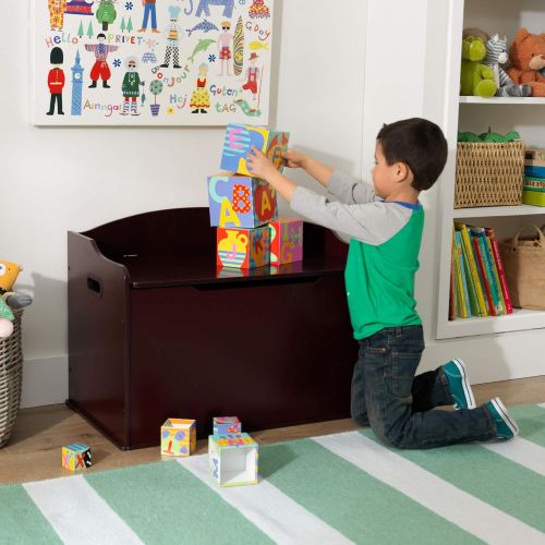 키드크래프트 KidKraft Austin Wooden Toy Box/Bench with Safety Hinged Lid - Cherry, Gift for Ages 3+