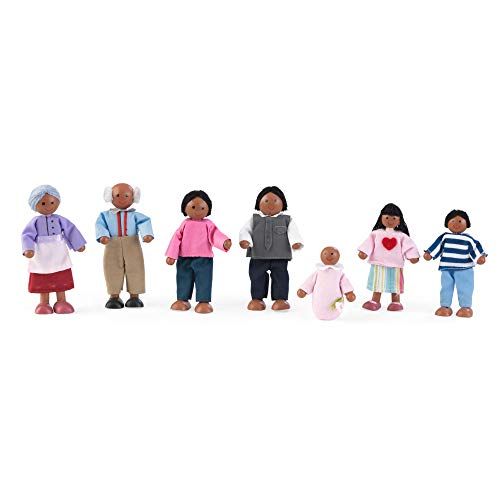 키드크래프트 KidKraft Wooden Poseable Doll Family of 7 - African American, Gift for Ages 3+