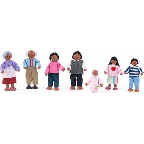 키드크래프트 KidKraft Wooden Poseable Doll Family of 7 - African American, Gift for Ages 3+