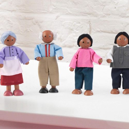 키드크래프트 KidKraft Wooden Poseable Doll Family of 7 - African American, Gift for Ages 3+