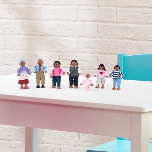 키드크래프트 KidKraft Wooden Poseable Doll Family of 7 - African American, Gift for Ages 3+