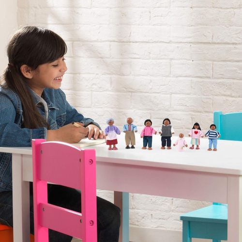 키드크래프트 KidKraft Wooden Poseable Doll Family of 7 - African American, Gift for Ages 3+