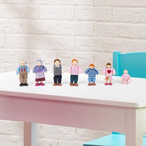 키드크래프트 KidKraft 5 Wooden Poseable Doll Family of 7 - Caucasian, Gift for Ages 3+