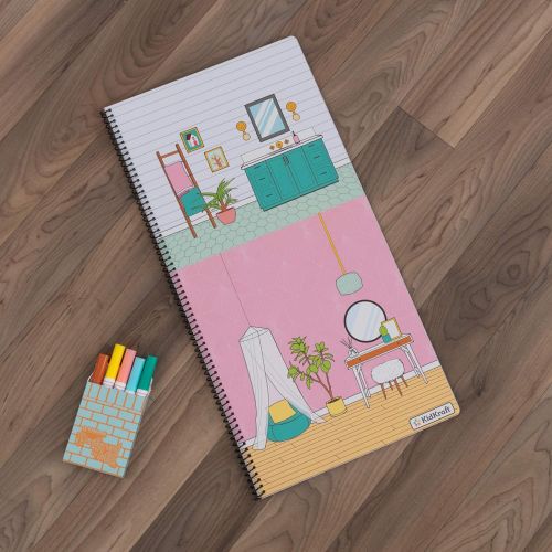 키드크래프트 KidKraft Designed by Me: Color Decor Wooden Dollhouse with Removable Coloring Book, 5 Markers and 15 Accessories, Gift for Ages 3+
