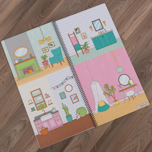 키드크래프트 KidKraft Designed by Me: Color Decor Wooden Dollhouse with Removable Coloring Book, 5 Markers and 15 Accessories, Gift for Ages 3+