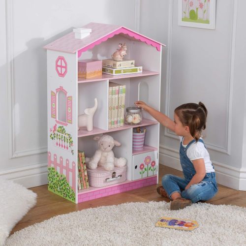 키드크래프트 KidKraft Dollhouse Cottage Bookcase Wooden Childrens Furniture with Shelves and Hidden Storage, Gift for Ages 3+