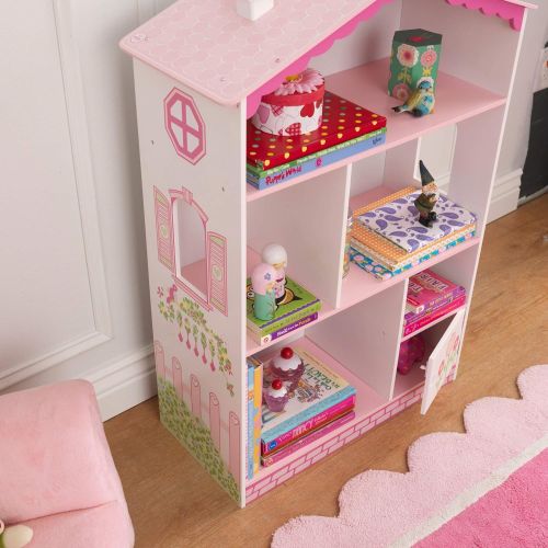 키드크래프트 KidKraft Dollhouse Cottage Bookcase Wooden Childrens Furniture with Shelves and Hidden Storage, Gift for Ages 3+