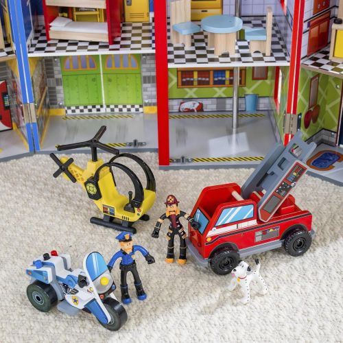 키드크래프트 KidKraft Everyday Heroes Wooden Playset, 3-Story with 35-Piece Accessories, Foldable for Storage, Gift for Ages 3+