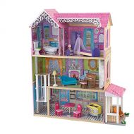 KidKraft Wooden Sweet & Pretty Dollhouse with Elevator and 15-Piece Accessories, for 12-Inch Dolls, Large 3-Story House, Gift for Ages 3+