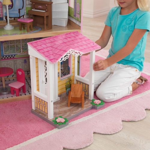 키드크래프트 KidKraft Wooden Sweet & Pretty Dollhouse with Elevator and 15-Piece Accessories, for 12-Inch Dolls, Large 3-Story House, Gift for Ages 3+