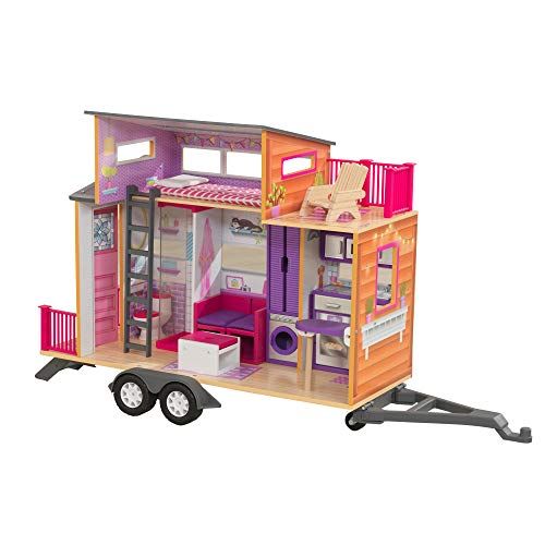 키드크래프트 KidKraft Teeny House Wooden Dollhouse, Pull-Along with 10-Piece Accessories, for 12-Inch Dolls, Gift for Ages 3+