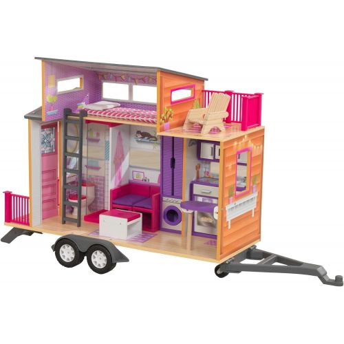 키드크래프트 KidKraft Teeny House Wooden Dollhouse, Pull-Along with 10-Piece Accessories, for 12-Inch Dolls, Gift for Ages 3+