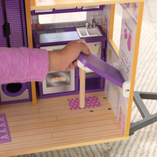 키드크래프트 KidKraft Teeny House Wooden Dollhouse, Pull-Along with 10-Piece Accessories, for 12-Inch Dolls, Gift for Ages 3+