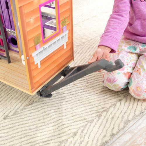 키드크래프트 KidKraft Teeny House Wooden Dollhouse, Pull-Along with 10-Piece Accessories, for 12-Inch Dolls, Gift for Ages 3+