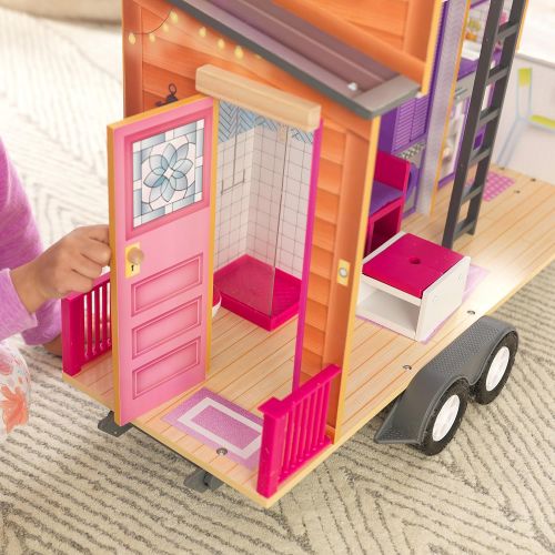 키드크래프트 KidKraft Teeny House Wooden Dollhouse, Pull-Along with 10-Piece Accessories, for 12-Inch Dolls, Gift for Ages 3+