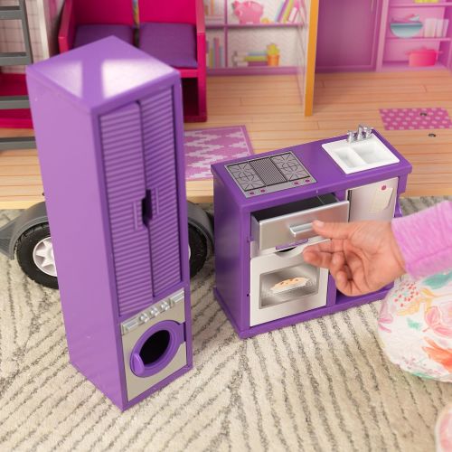 키드크래프트 KidKraft Teeny House Wooden Dollhouse, Pull-Along with 10-Piece Accessories, for 12-Inch Dolls, Gift for Ages 3+