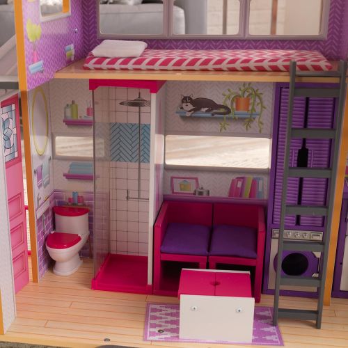 키드크래프트 KidKraft Teeny House Wooden Dollhouse, Pull-Along with 10-Piece Accessories, for 12-Inch Dolls, Gift for Ages 3+