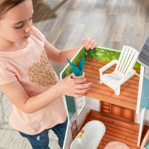 키드크래프트 KidKraft Emily Wooden Dollhouse with 10 Accessories Included, for 12 Dolls, Gift for Ages 3+