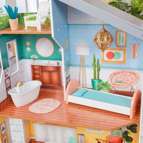 키드크래프트 KidKraft Emily Wooden Dollhouse with 10 Accessories Included, for 12 Dolls, Gift for Ages 3+