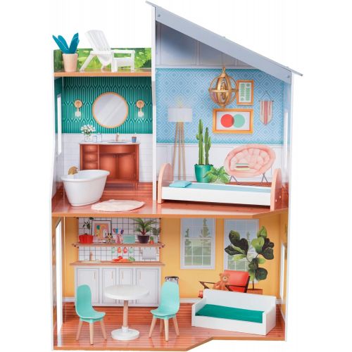 키드크래프트 KidKraft Emily Wooden Dollhouse with 10 Accessories Included, for 12 Dolls, Gift for Ages 3+