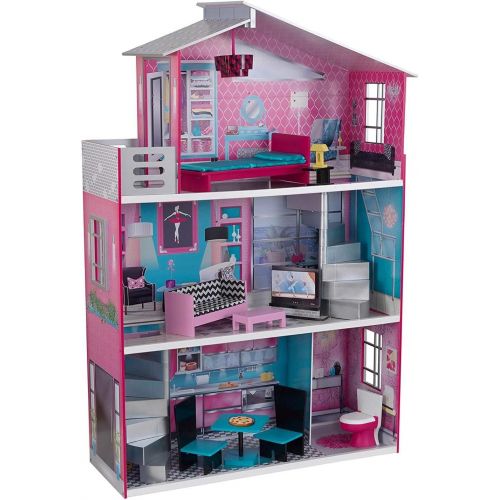 키드크래프트 KidKraft Wooden Breanna Dollhouse for 18-Inch Dolls with 12-Piece Accessories, 5-Foot Tall Toy, Gift for Ages 3+