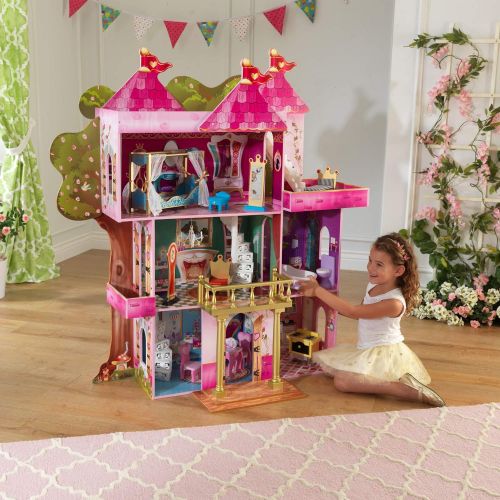 키드크래프트 KidKraft Storybook Mansion Three-Story Wooden Dollhouse for 12-Inch Dolls with 14-Piece Accessories, Gift for Ages 3+