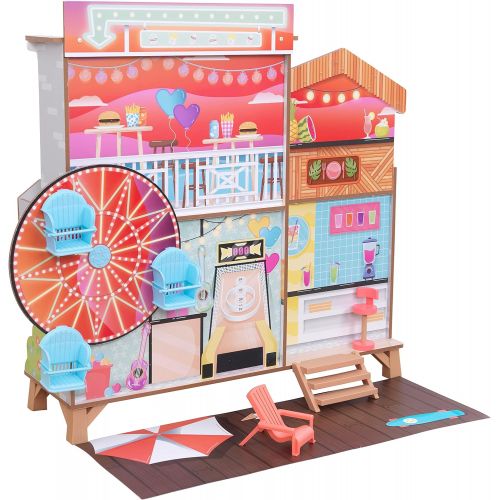 키드크래프트 KidKraft Ferris Wheel Fun Beach House Dollhouse, Two-Sided with 19 Play Accessories and EZ Kraft Assembly, Gift for Ages 3+