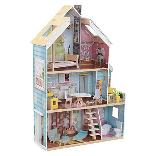 키드크래프트 KidKraft Zoey Dollhouse with EZ Kraft Assembly with 18 Accessories Included, Gift for Ages 3+