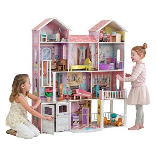 키드크래프트 KidKraft Country Estate Wooden Dollhouse for 12-Inch Dolls with 31-Piece Accessories, Gift for Ages 3+