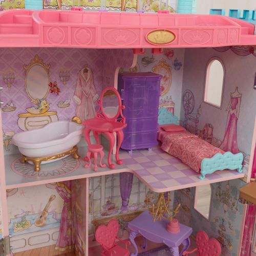 키드크래프트 KidKraft Disney Princess Dance & Dream Wooden Dollhouse, Over 4-Feet Tall with Sounds, Spinning Dance Floor and 20 Play Pieces, Gift for Ages 3+ , Pink