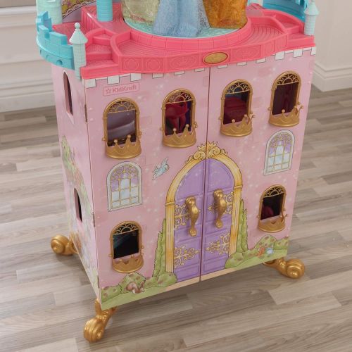 키드크래프트 KidKraft Disney Princess Dance & Dream Wooden Dollhouse, Over 4-Feet Tall with Sounds, Spinning Dance Floor and 20 Play Pieces, Gift for Ages 3+ , Pink