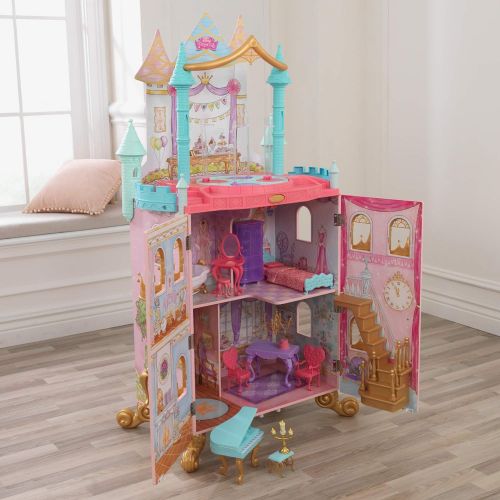 키드크래프트 KidKraft Disney Princess Dance & Dream Wooden Dollhouse, Over 4-Feet Tall with Sounds, Spinning Dance Floor and 20 Play Pieces, Gift for Ages 3+ , Pink