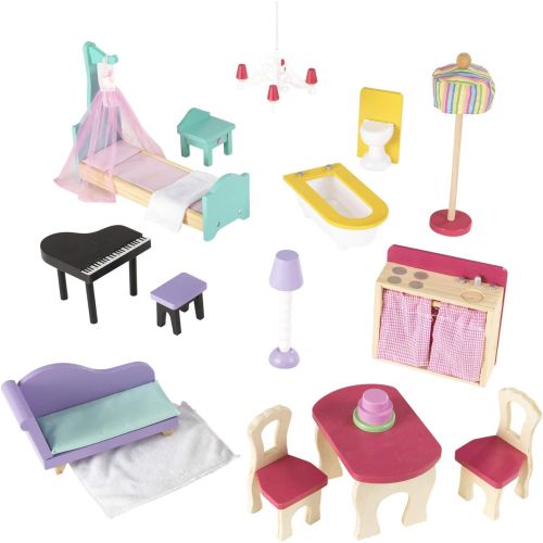 키드크래프트 KidKraft Annabelle Wooden Dollhouse with Elevator, Balcony and 17 Accessories, Gift for Ages 3+
