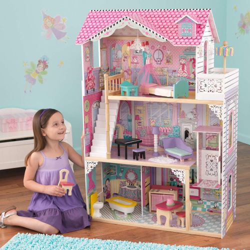 키드크래프트 KidKraft Annabelle Wooden Dollhouse with Elevator, Balcony and 17 Accessories, Gift for Ages 3+