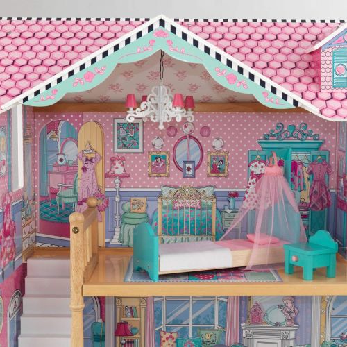 키드크래프트 KidKraft Annabelle Wooden Dollhouse with Elevator, Balcony and 17 Accessories, Gift for Ages 3+