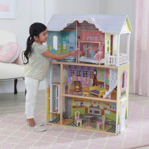 키드크래프트 KidKraft Kaylee Wooden Dollhouse, Almost 4 Feet Tall with Elevator, Stairs and 10 Accessories, Gift for Ages 3+