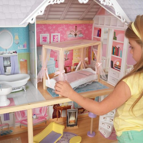 키드크래프트 KidKraft Kaylee Wooden Dollhouse, Almost 4 Feet Tall with Elevator, Stairs and 10 Accessories, Gift for Ages 3+