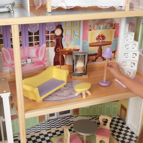 키드크래프트 KidKraft Kaylee Wooden Dollhouse, Almost 4 Feet Tall with Elevator, Stairs and 10 Accessories, Gift for Ages 3+