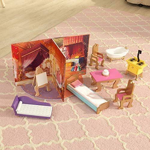 키드크래프트 KidKraft Disney Princess Royal Celebration Wooden Dollhouse with 10-Piece Accessories and Bonus Storybook Foldout Rooms, Gift for Ages 3+