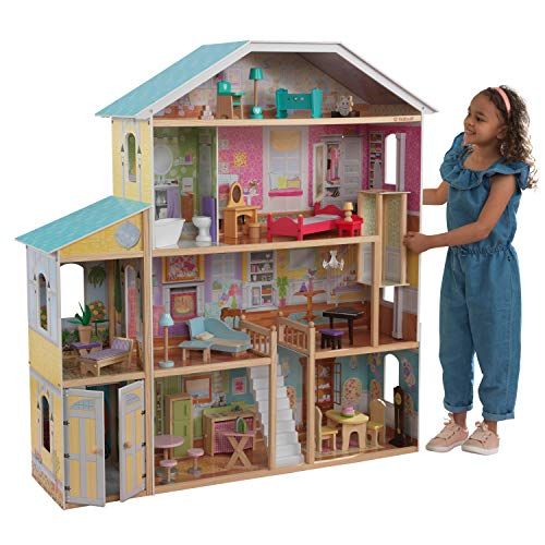 키드크래프트 KidKraft Majestic Mansion Wooden Dollhouse with 34-Piece Accessories, Working Elevator and Garage, Gift for Ages 3+