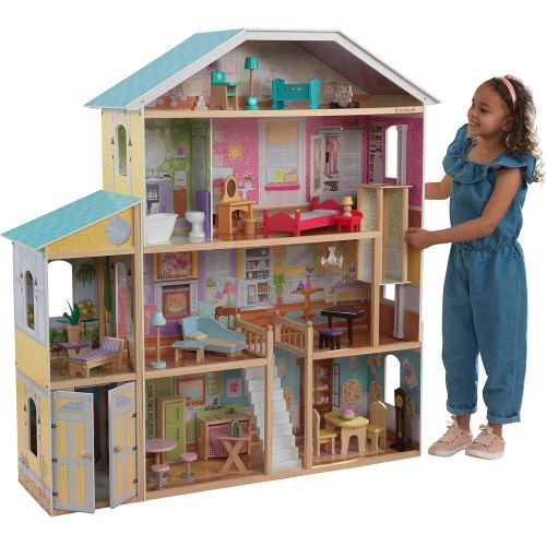 키드크래프트 KidKraft Majestic Mansion Wooden Dollhouse with 34-Piece Accessories, Working Elevator and Garage, Gift for Ages 3+