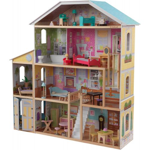 키드크래프트 KidKraft Majestic Mansion Wooden Dollhouse with 34-Piece Accessories, Working Elevator and Garage, Gift for Ages 3+